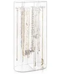 Acrylic Necklace Holder, Clear Necklace Organizer with 24 Hooks, Dustproof Rotation Jewelry Storage Holder Stand, Long Necklaces Pendant Bracelets Display Case for Dresser Bathroom Vanity Countertop