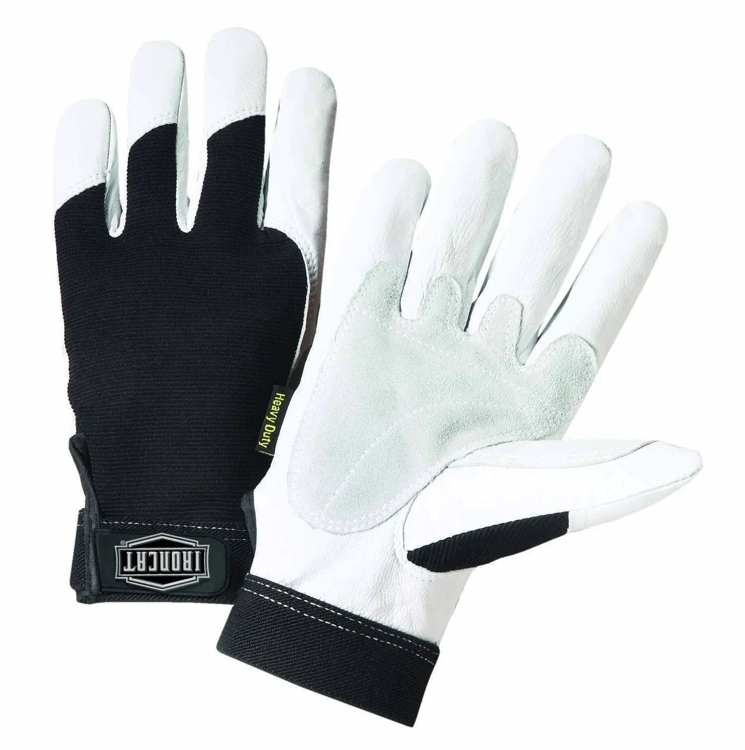 IRONCAT 86550 Heavy-Duty Goatskin Palm Gloves – [1 Pair] Large, Reinforced Palm and Thumb, Spandex Back, Hook and Loop Elastic Wrist,White