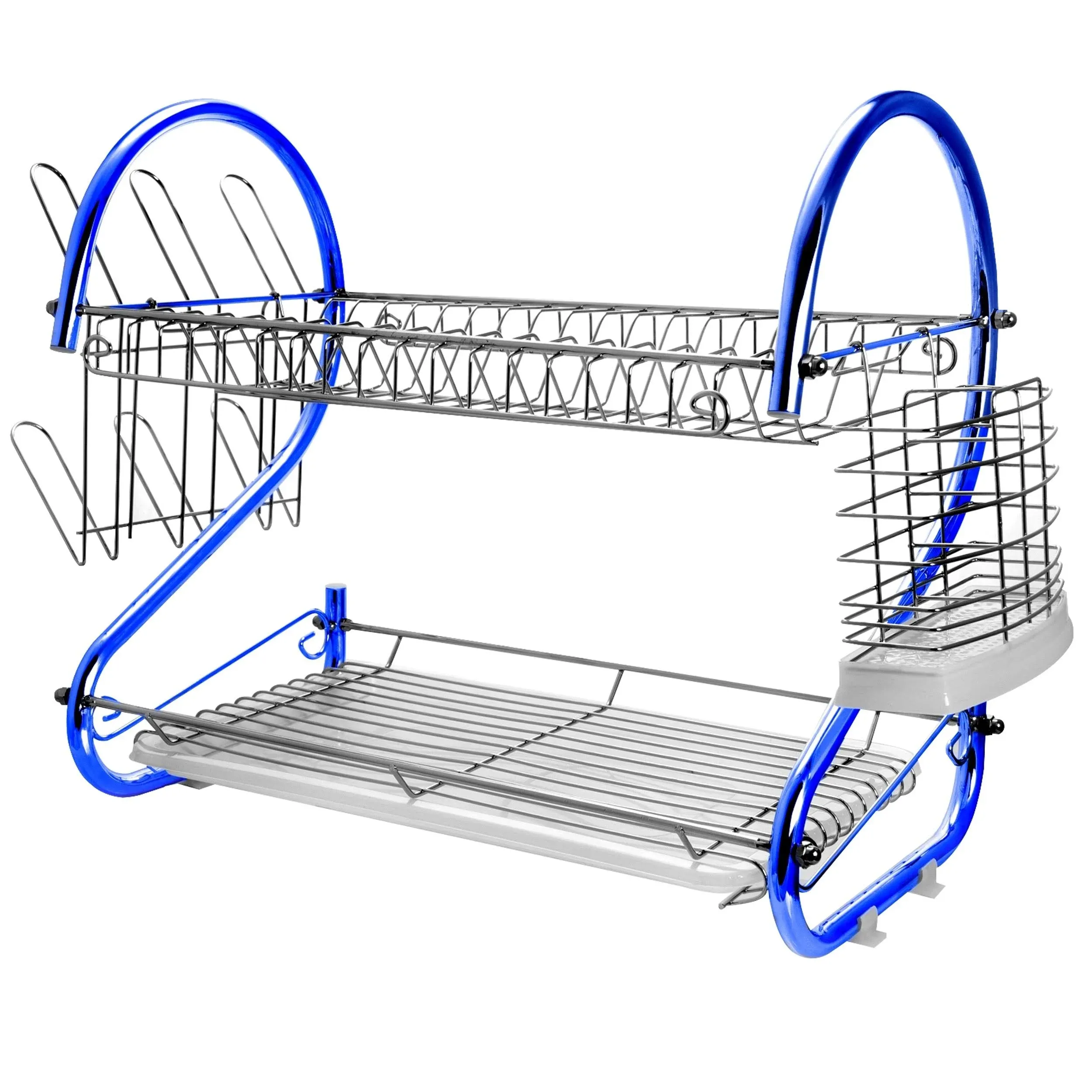 16" MegaChef Two Shelf Iron Wire Blue Dish Rack