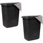 Mind Reader 50L Slim Laundry Hamper, Set of 2, Clothes Basket, Lid, Wicker Design, Plastic, 17.65"L x 13.75"W x 21"H, Black