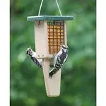 Suet Feeder with Tail Prop for Single Cake in Taupe and Green Recycled Plastic