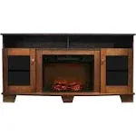 Cambridge Sanoma 72'' Electric Fireplace with Charred Log Insert | For Rooms up to 210 Sq.Ft | Remote | Bookshelves | Adjustable Heat Settings | Timer | Storage | Walnut Mantel