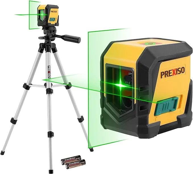 PREXISO Laser Level with Tripod, 65ft Self Leveling Cross Line Laser Level, Green Line Leveler Tool for Hanging Pictures, Floor Tile, Home Renovation