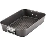 Farberware Bakeware 10.5 inch x 15 inch Nonstick Steel Roaster with Rack, Gray