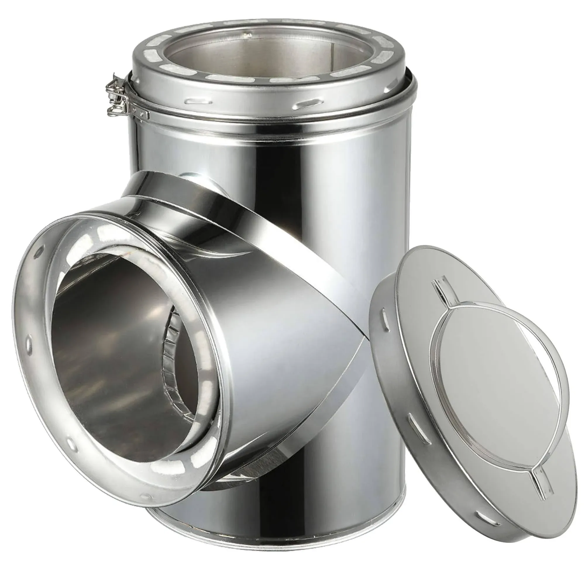 Tee with Clean Out Cap for 6" Diameter 304 Stainless Steel All Fuel Class-A Double Wall Insulated Chimney Pipe