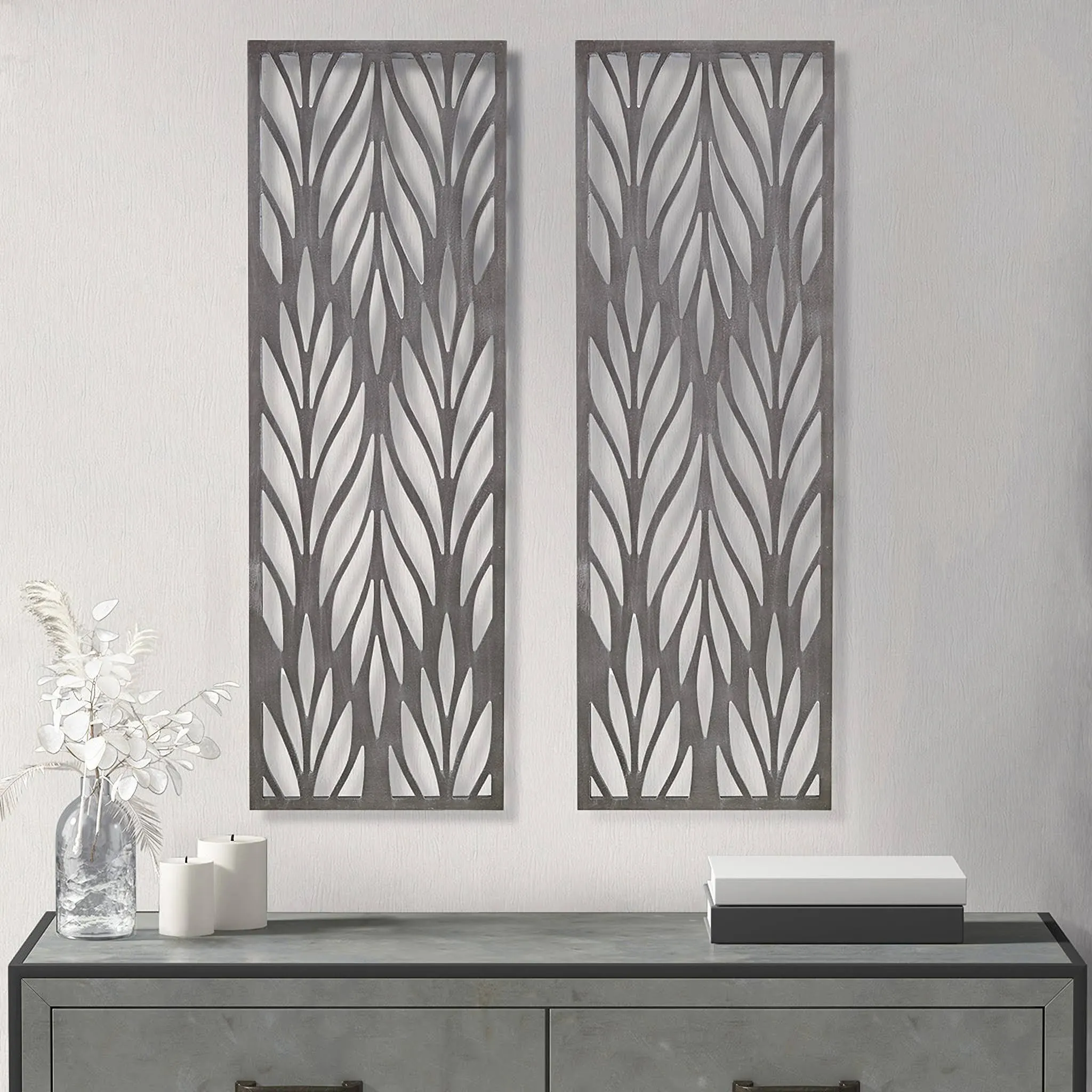 Florian Carved Wall Panel Decor 2 Piece Set - Reclaimed Grey - Madison Park