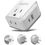 Israel, Jordan Power Plug Adapter Travel Ceptics, Safe Dual USB & USB-C 3.1a -2 USA Socket -Compact & Powerful - Use in Jerusalem, Palestine, UAE -