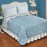 Reversible Floral Quilt with Scalloped Edges - Blue - Full - Queen