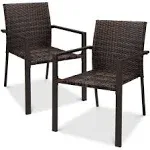 Best Choice Products Set of 2 Stackable Outdoor Wicker Dining Chairs, Brown