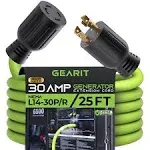 GearIT 30-Amp Generator Extension Cord (25 Feet) 4-Prong 120/250-Volt 7500W, NEMA L14-30P/L L14-30R, 10 Gauge SJTW Locking Power