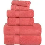 Superior Zero Twist 100% Cotton Bathroom Towels, Super Soft, Fluffy, and Absorbent, Premium Quality 6 Piece Towel Set with 2 Washcloths, 2 Hand Towels, and 2 Bath Towels, Coral