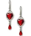 Real Metal Jewelry Women's Red Heart Teardrop Crystals Dangle Earrings