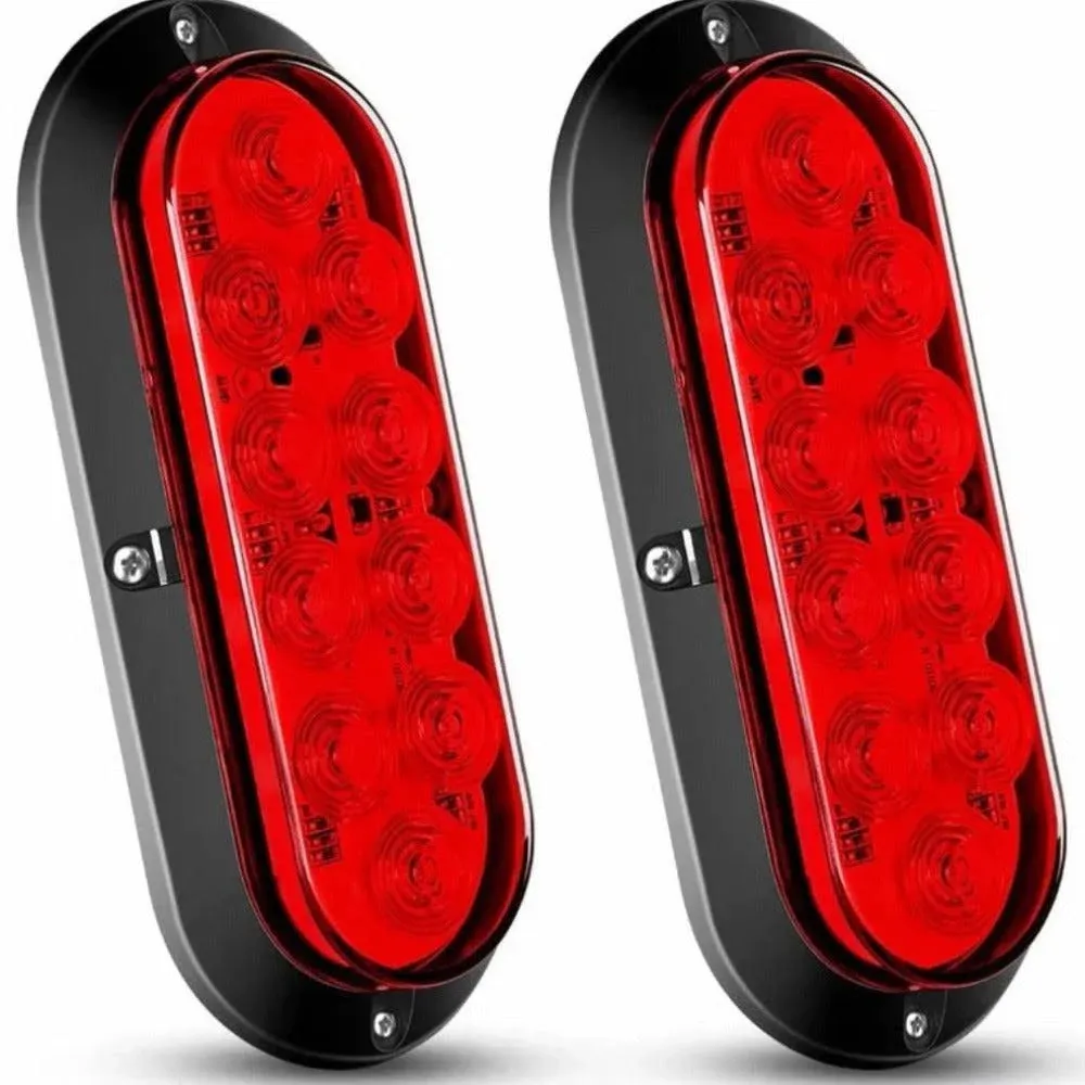 Nilight - TL-01 6" Oval Red LED Tail 2pcs W/Surface Mount Grommets Plugs IP65 Waterproof Stop Brake Turn Trailer Lights for RV Truck Jeep 2 Years