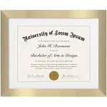 Americanflat 11x14 Gold Diploma Frame - Displays 8.5x11 Diplomas with Mat or ...