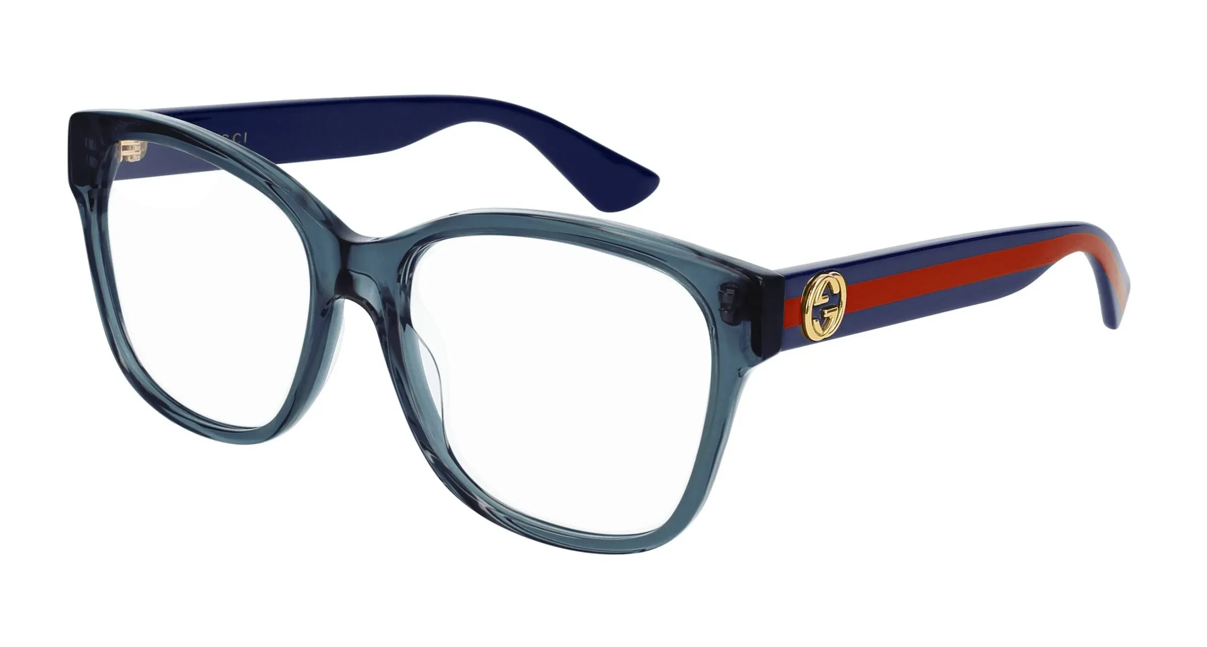 Gucci GG0038ON 012 Blue with Red Stripe Soft Square Women&#039;s Eyeglasses