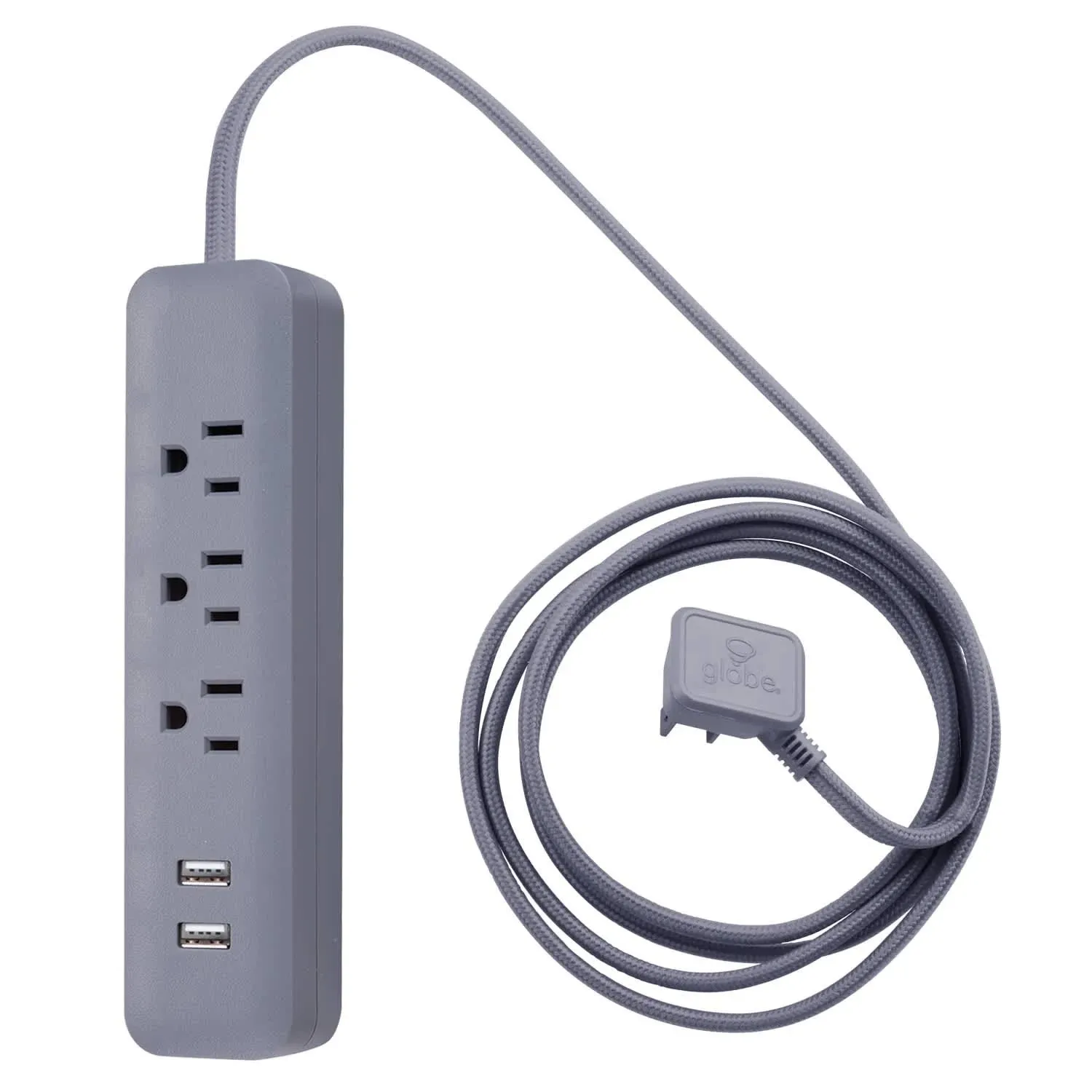 Globe Electric Designer Series 6ft 3-Outlet USB Surge Protector Power Strip, 2x