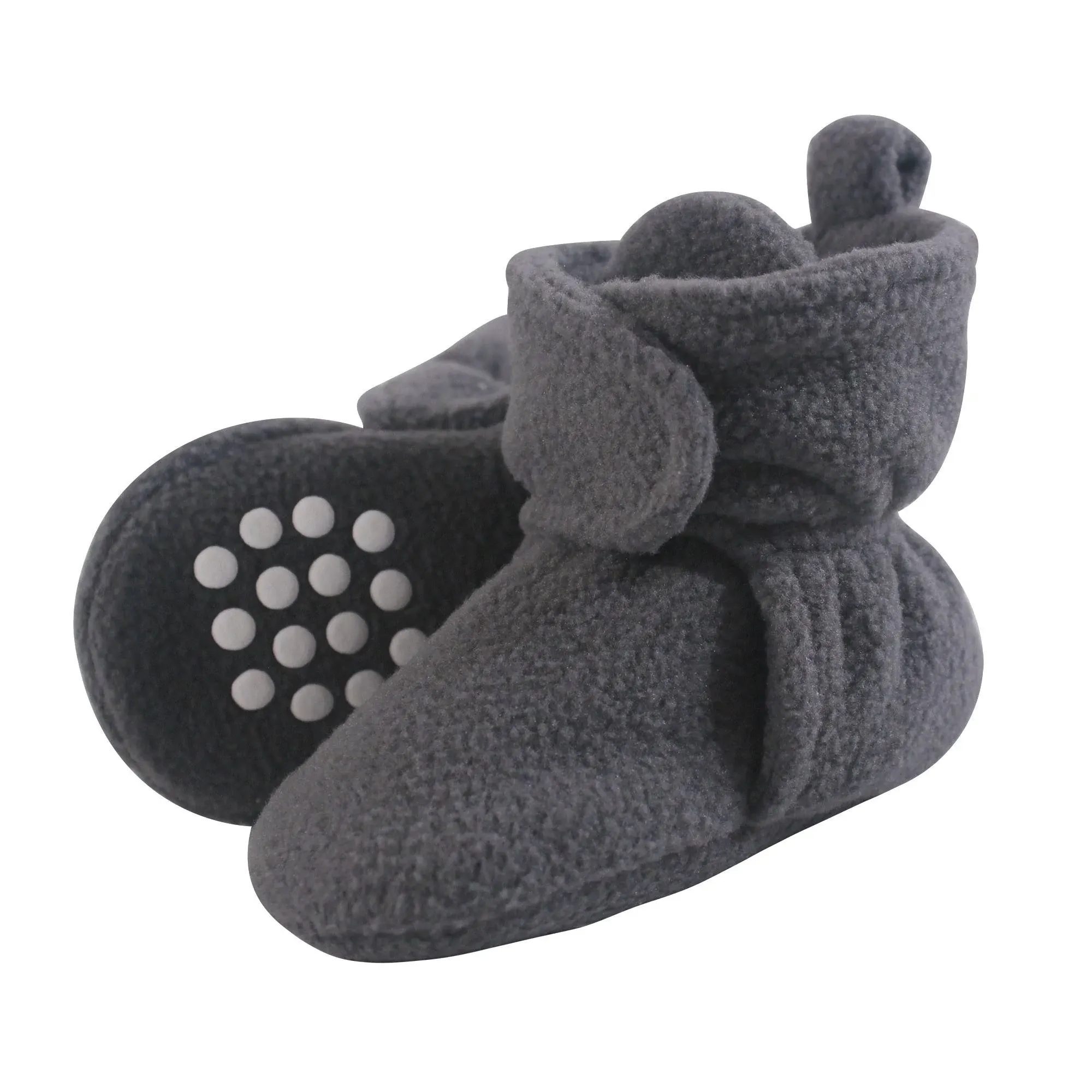 Luvable Friends Boy and Girl Baby Fleece Booties, Neutral Gray, 12-18 months