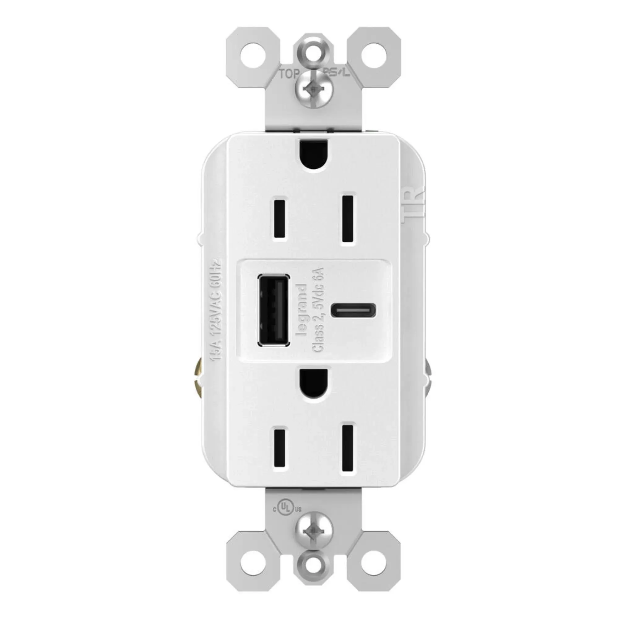 Radiant 15A Tamper-Resistant Outlet, Ultra-Fast USB Type A/C, White