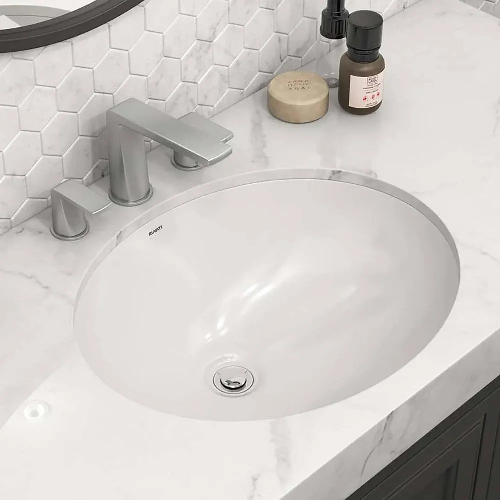 Ruvati RVB0618 16 x 13 inch Undermount Bathroom Sink White Oval Porcelain Ceramic with Overflow