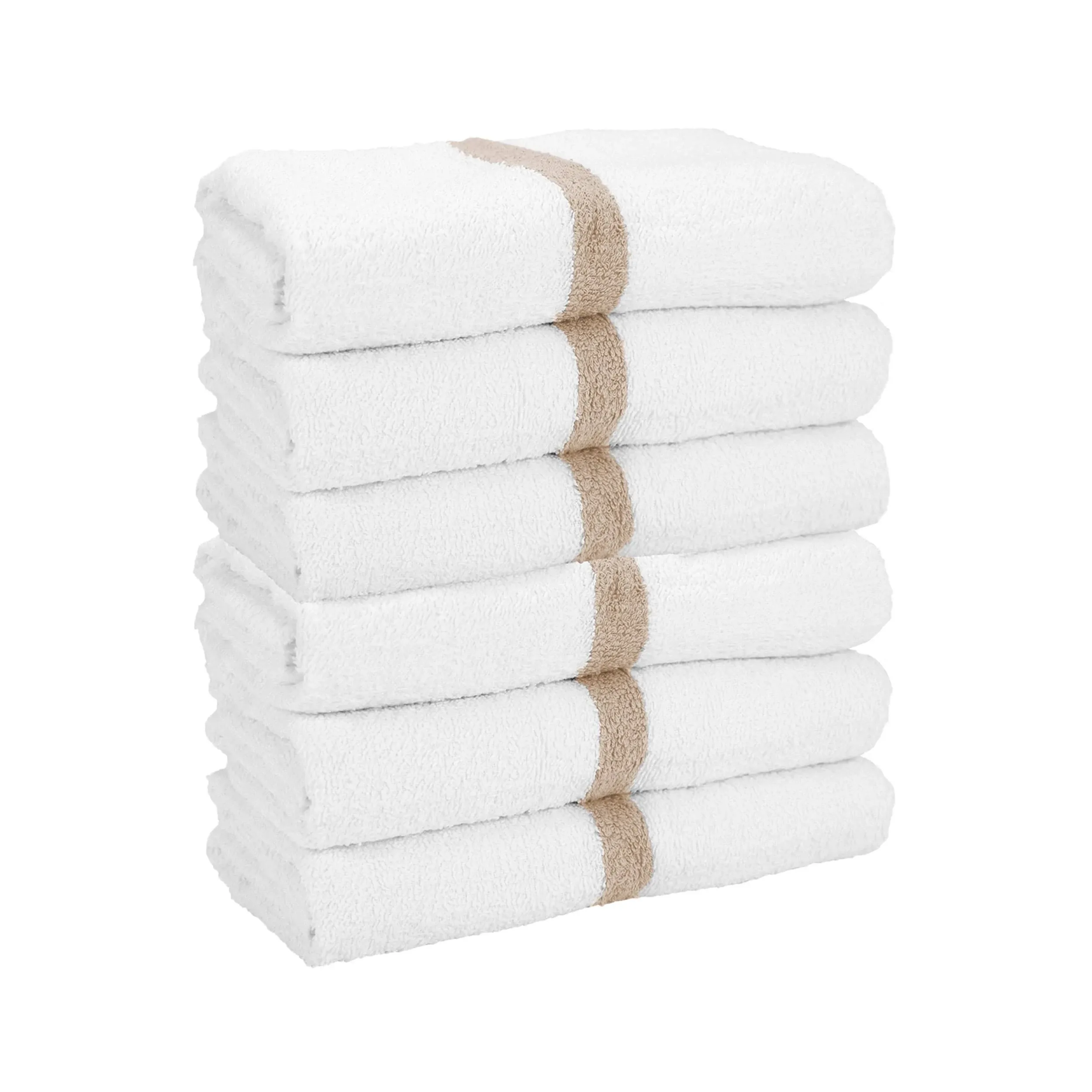 Arkwright Power Gym Bath Towels (6 Pack), 22x44 in., White with Beige Stripe, Soft Cotton, Size: 22 inch x 44 inch