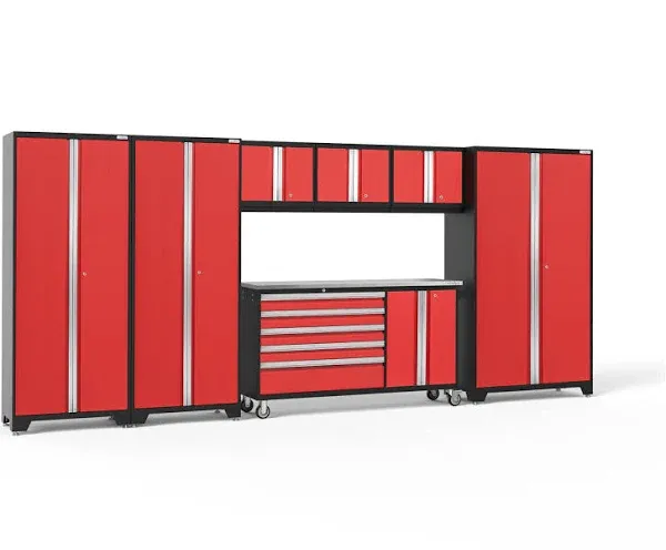 NewAge Products Bold 7 Piece Complete Storage System Lighting: No, Finish: Red, Worktop Material: Stainless Steel