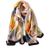 NUWEERIR Womens 100% Large Mulberry Silk Scarf Long Satin Scarf Fashion Designer Scarf Lightweight Wraps