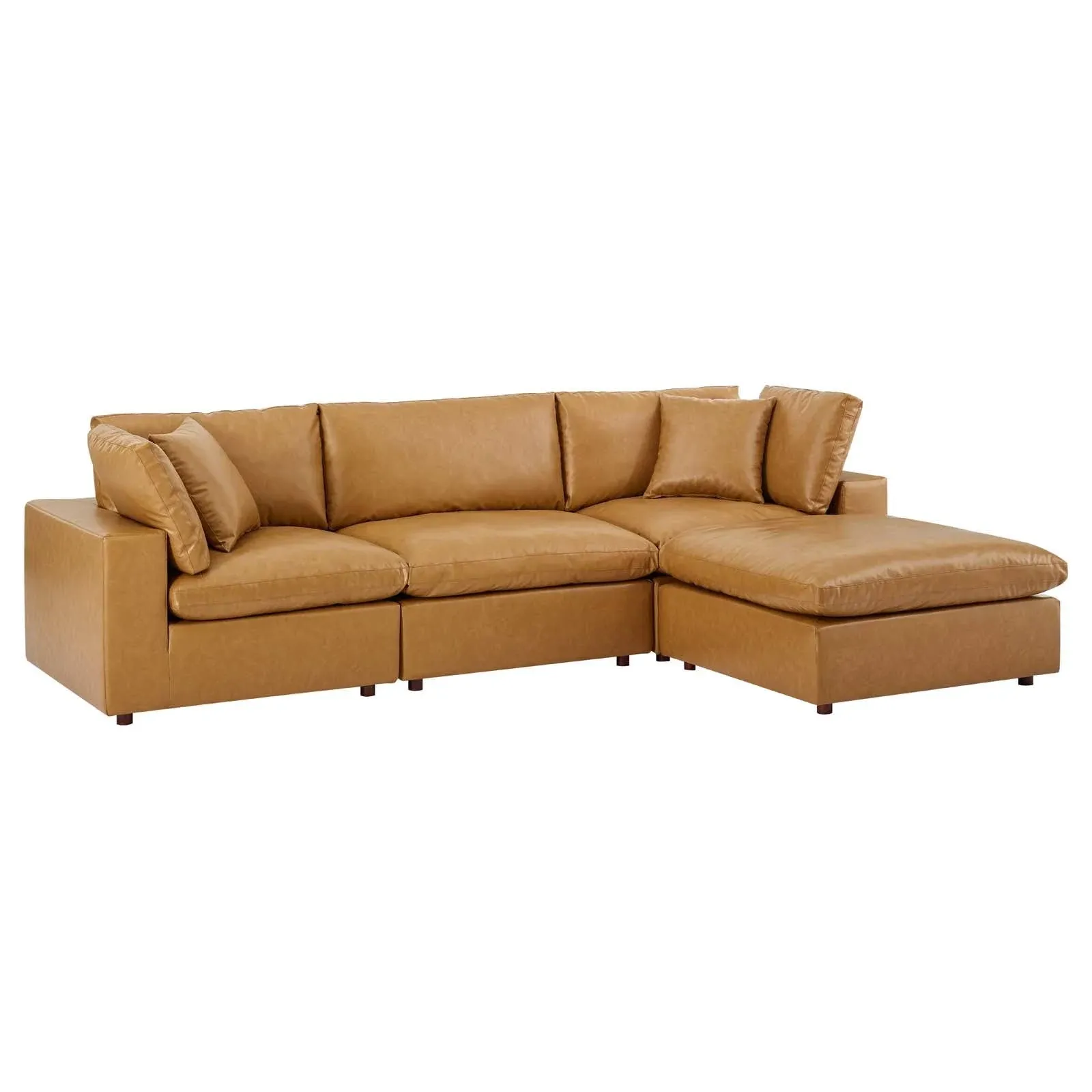 Modway Commix Down Filled Overstuffed 4 Piece Sectional Sofa Tan Vegan Leather