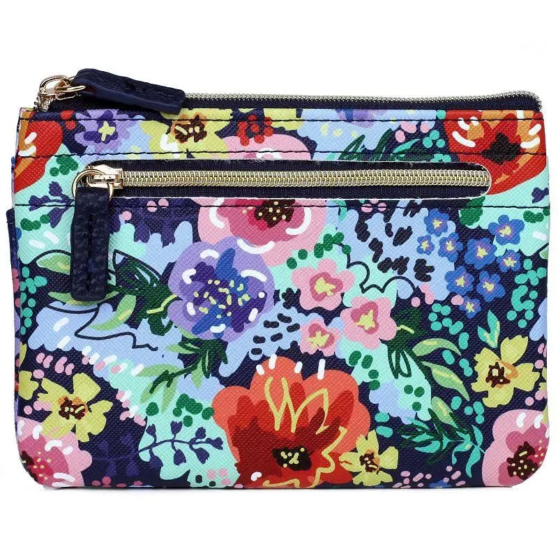 Julia Buxton Impressionist Floral Printed Faux Leather Large ID Coin Case