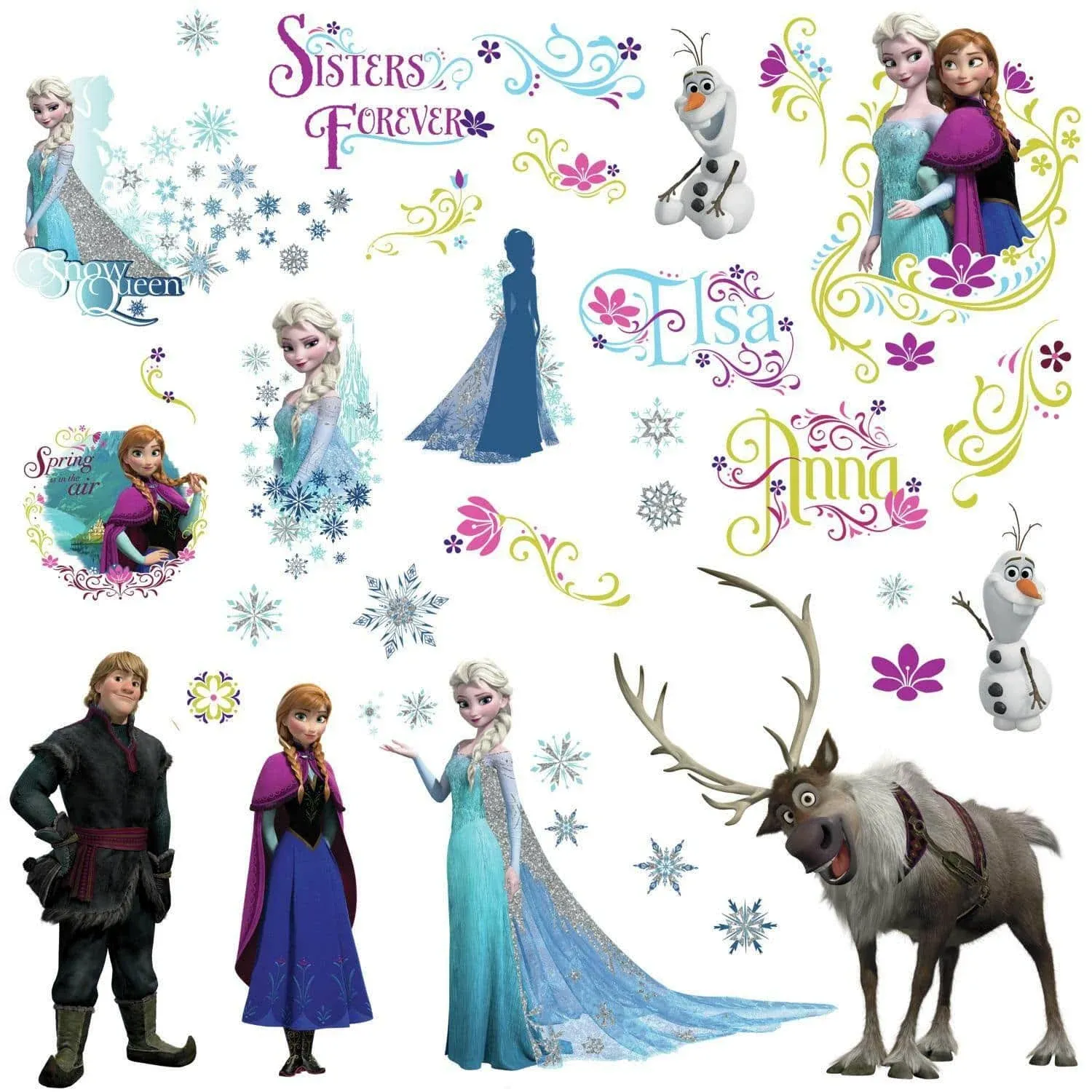 Disney Frozen 36 Wall Decals Room Decor Stickers Anna Elsa Kristoff Olaf - NEW!