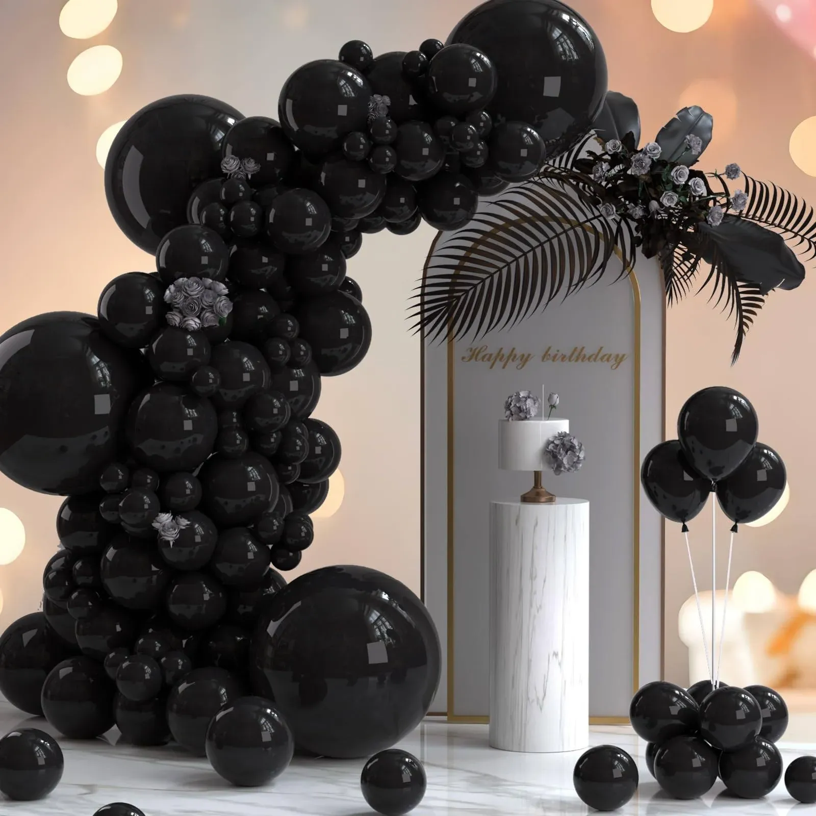 130pcs Balloons Garlands Kit, 18&#034; 12&#034; 10&#034; 5&#034; Different Sizes Pack Latex Black