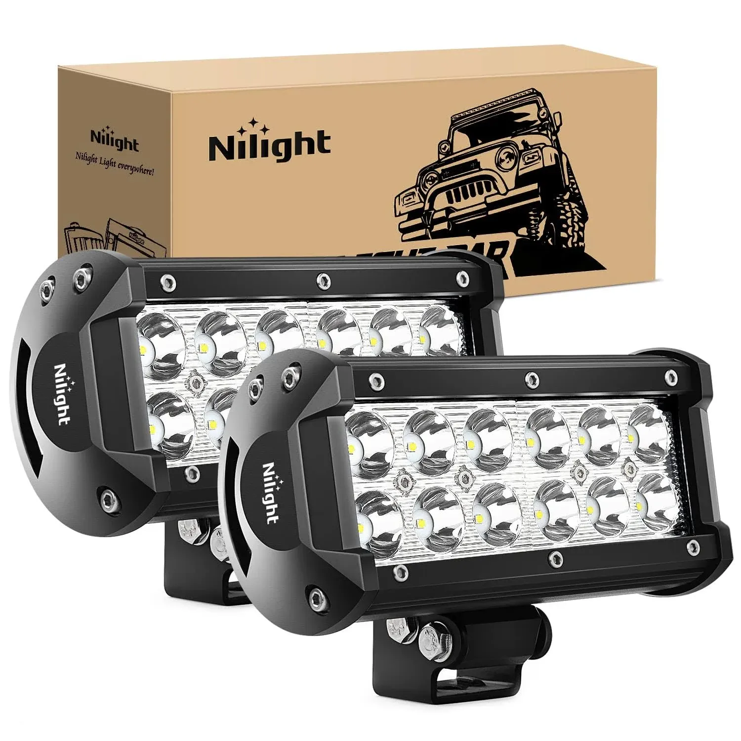 Nilight LED Light Bar 2pcs 36W 6.5inch Spot LED Off Road Lights Super Bright Driving Fog Light Boat Lights Driving Lights LED Work Light SUV Jeep