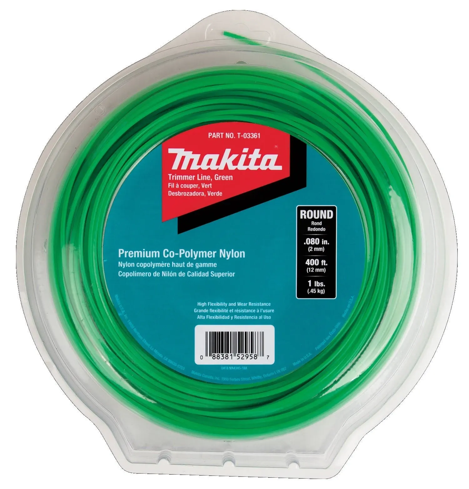 Makita Round Trimmer Line Green T-03361