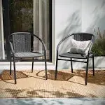 Flash Furniture 2 Pack Black Rattan Indoor-Outdoor Restaurant Stack Chair