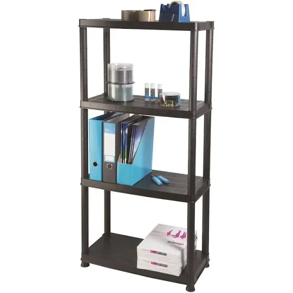 Ram Quality Products Primo 12 inch 4 Tier Plastic Storage Shelves, Black