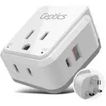 Ceptics UK, Ireland Power Adapter Travel, Safe Dual USB & USB-C 3.1A - 2 USA Socket - Compact & Powerful - Use in Hong Kong, England, Dubai, Saudi