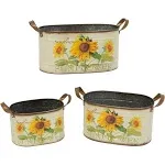 Metal Nesting Sunflower Decorative Buckets, Set of 3