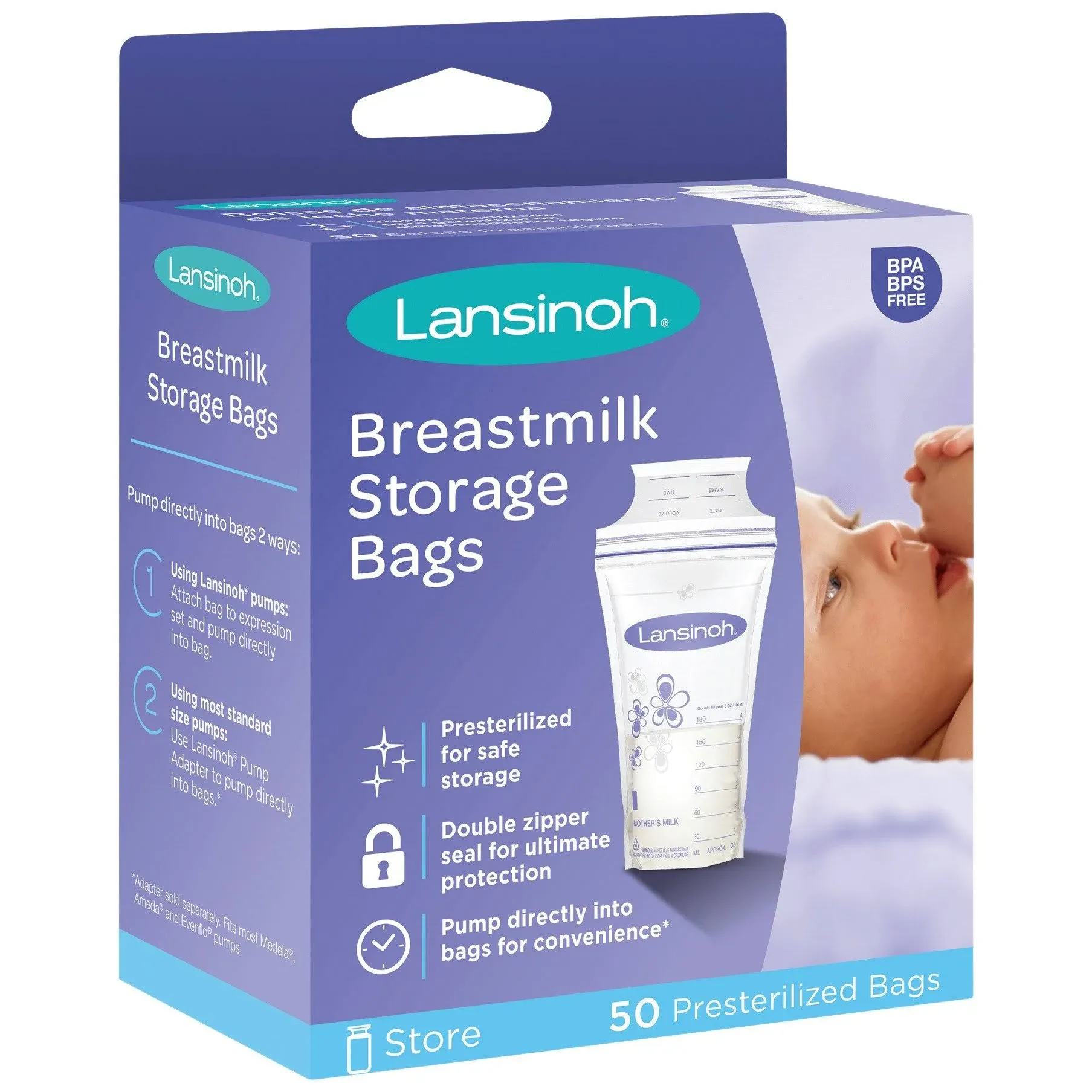 Lansinoh Breastmilk Storage Bags, Presterilized - 50 bags