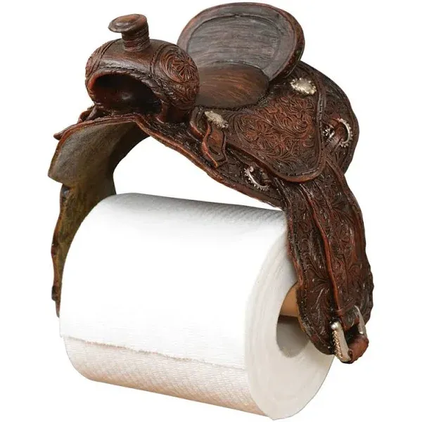 Black Forest Décor - Saddle Toilet Paper Holder - Vintage Southwestern Bathroom Décor - 7.5" x 7.25" x 5.75"