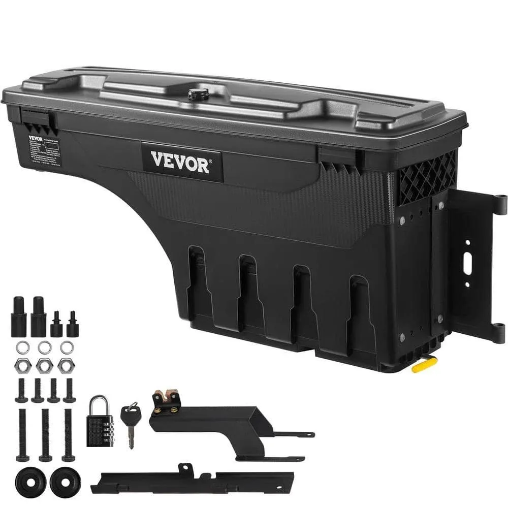 VEVOR Truck Bed Storage Box, Complete Bolt Accessory Kit, Lockable Swing Case with Password Padlock, 6.6 Gal/25 L ABS Wheel Well Tool Box,