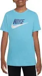 Nike Boys' Sportswear Cotton T-Shirt, Large, Aquarius Blue/White