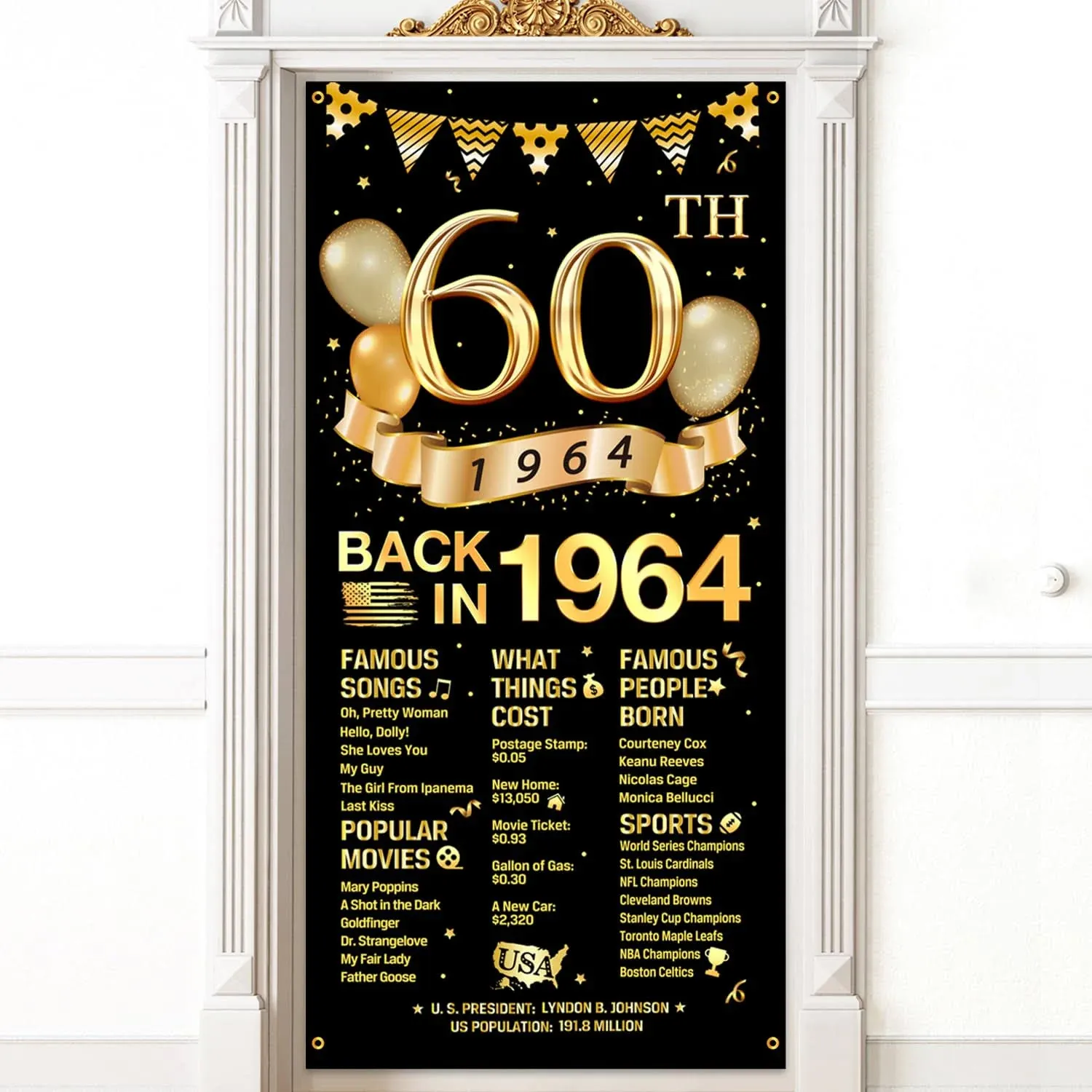 60th Birthday Door Cover Banner Decorations Black Gold Happy 60th Birthday Do...