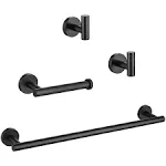 Lairuier Bathroom Hardware Set, Bath Towel Bars Stainless Steel Bathroom Hardware Set Black Wall Mounted Bathroom Accessories Set- 20''Towel Bar,Toilet Paper Holder and 2 Robe Hooks, Matte Black