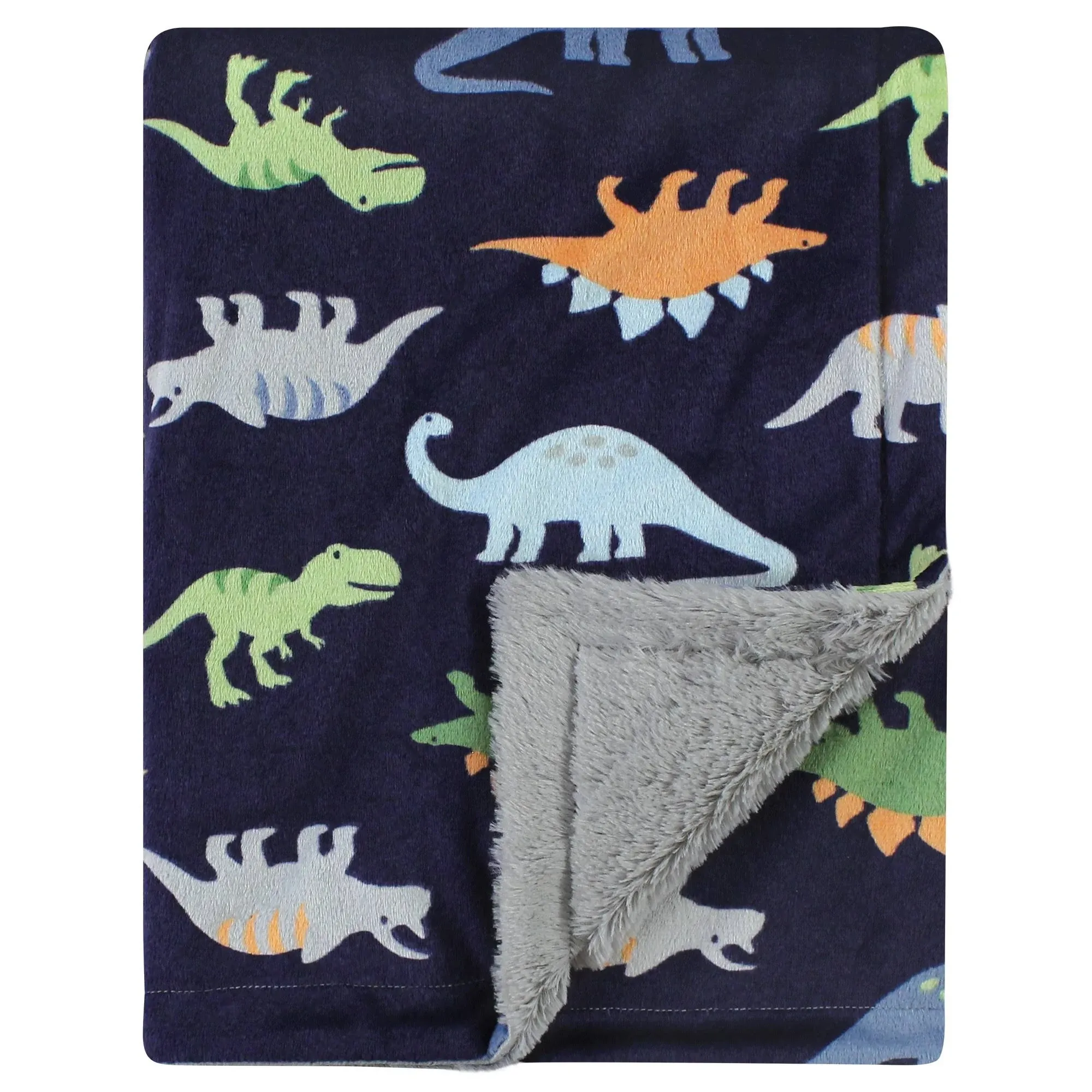 Hudson Baby Unisex Baby Plush Blanket with Furry Binding and Back, Dinosaurs, One Size