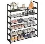 Calmootey 6-Tier Shoe Rack, Tall Large Capacity 30 Pairs Shoes Storage Organizer, Stackable Wide Shoe Shelf for Entryway, Hallway, Black