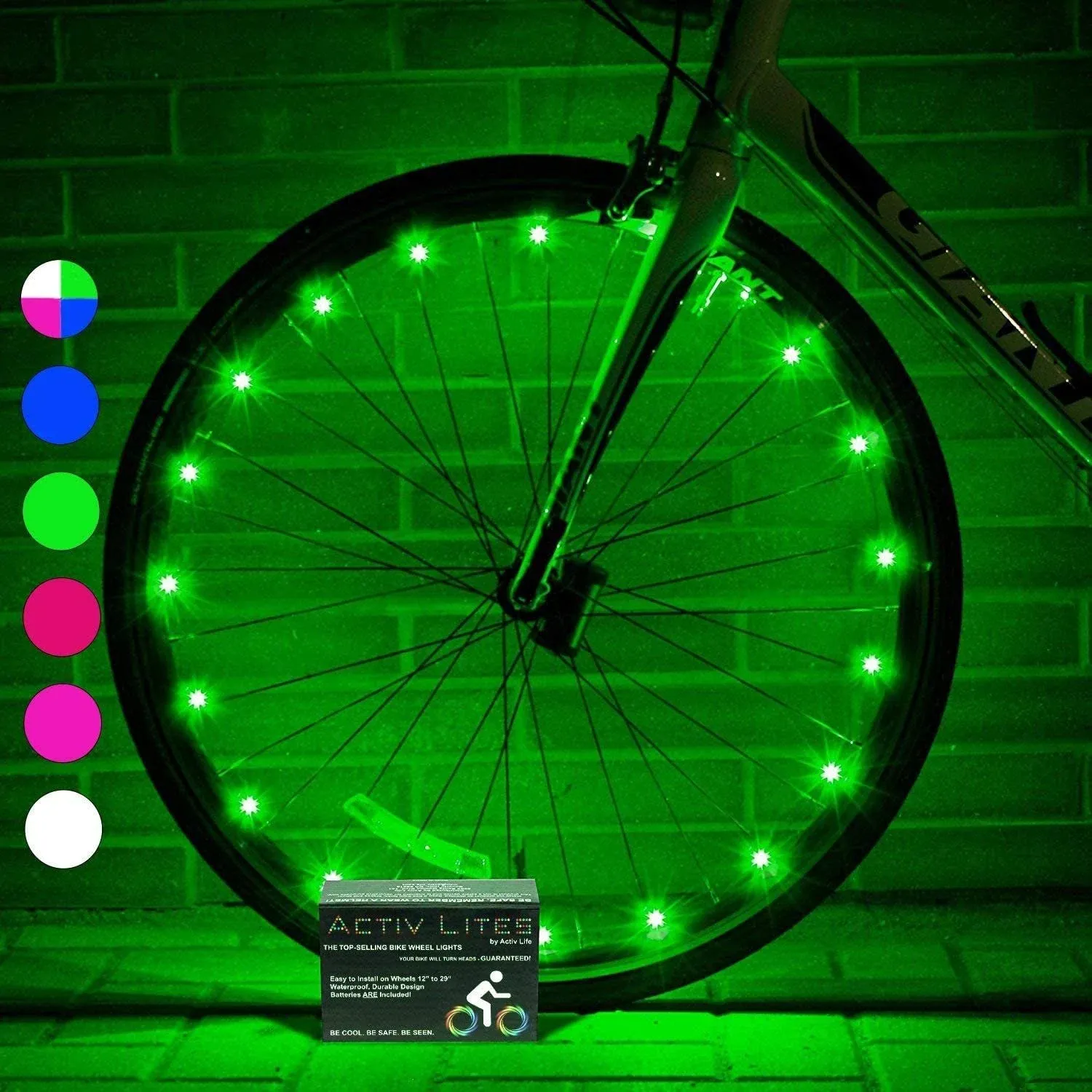 Activ Life Bicycle Tire Lights 2 Wheels, Green Hot LED Bday Gift Ideas & Present