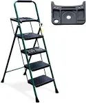 4 Step Ladder HBTower Folding Tool Platform Anti Slip Pedal Sturdy Steel Ladder