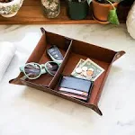 Personalized Leather Tray Organizer, Catchall for Watches, Keys, Coins, Wallets