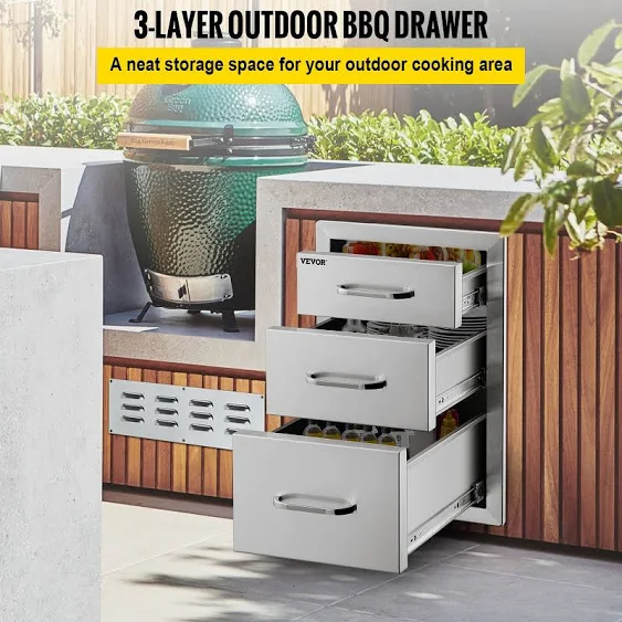 VEVOR 18X23YC3CBXGCTG01V0 18 in. W x 23.2 in. H x 23.1 in. D Outdoor Kitchen Stainless Steel Triple BBQ Access Drawers with Chrome Handle