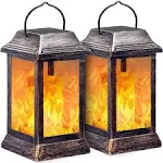 TomCare Solar Lights Metal Flickering Flame Solar Lantern Outdoor Hanging Lanterns Lighting Heavy Duty Solar Powered