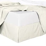 Clearance: Striped Bed Skirts 100% Brushed Microfiber  Split Corner  14-Inch Tailored Drop Pleated Dust Ruffle- King - Ivory